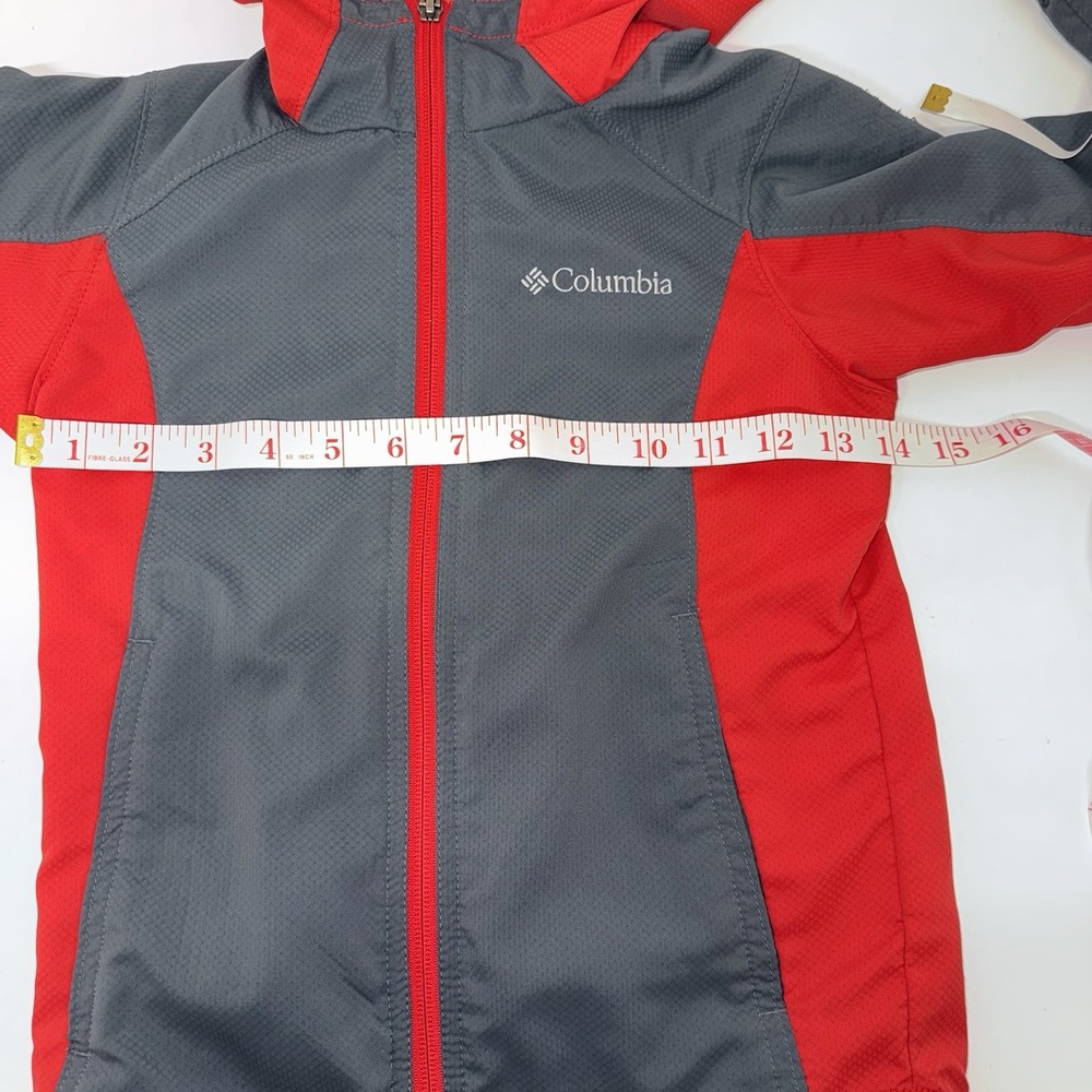 Columbia Omni-Shield Hooded Full Zip Jacket Youth XS Gray/Red Colorblock - Picture 3 of 8